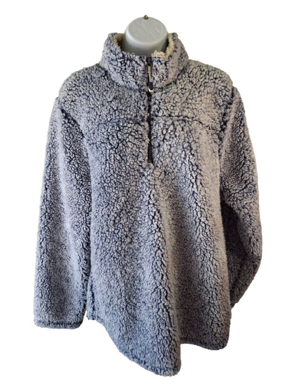 Green Tea Sherpa Fleece Pullover XL Gray Cozy Quarter Zip Teddy Jacket Retro Y2K